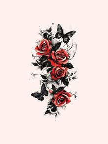 STARTTOOS Red Rose & Dark Butterfly Pattern Large Arm Tattoo Sticker - DIY Carnival Party Holiday Gift, Sexy Thigh Chest Abdomen Back Body Waterproof Realistic Temporary Tattoo Sticker - Multicolor - View 4