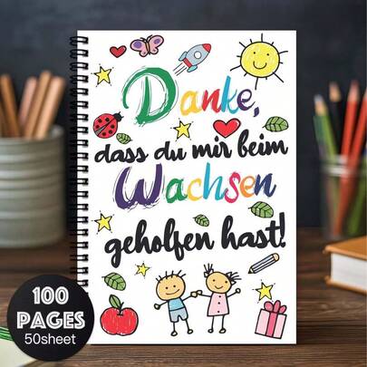 1 pièce Cahier à spirale version allemande/Journal pour enseignants, fournitures de bureau et scolaires, cadeau d'appréciation parfait pour les éducateurs, idéal pour les départs ou les anniversaires, journal intime, agenda quotidien