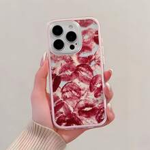 1pc Pink Frame Transparent Minimalist Lens Protection Anti-Fall Anti-Collision Lip Print Phone Case, Personalized For IPhone 16 Pro Max, 17/16/15/14 Plus/13/12/11, Air, Suitable For Samsung Series - Multicolor - View 2