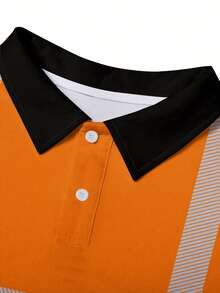 Men's Casual Summer Work POLO Shirt - Orange & Black Contrast Breathable Short Sleeve Crew Neck, Random Print Design - Multicolor - View 4