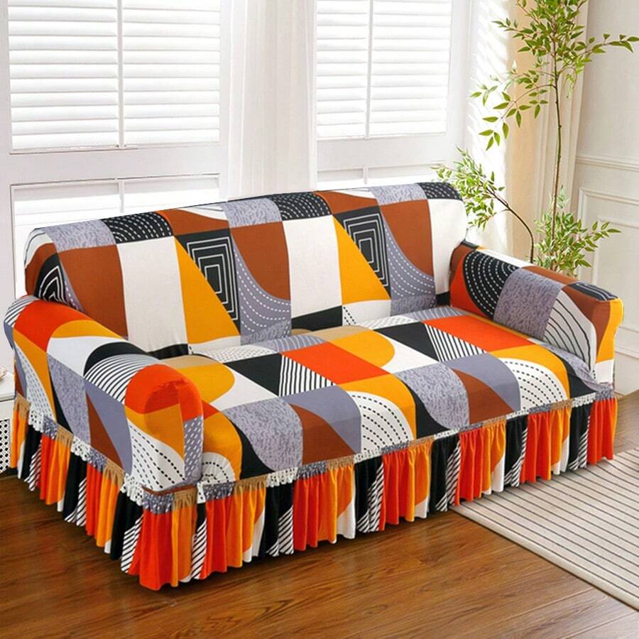 1 Stück bedruckter elastischer Saum Sofabezug, vollständiger Sofabezug, universeller einteiliger Sofaschutz für alle Jahreszeiten, weicher Stoff, geeignet für gerade Sofas, verwendet im Wohnzimmer, Schlafzimmer, Arbeitszimmer, Sofadekorationsbezug, Heimdekoration