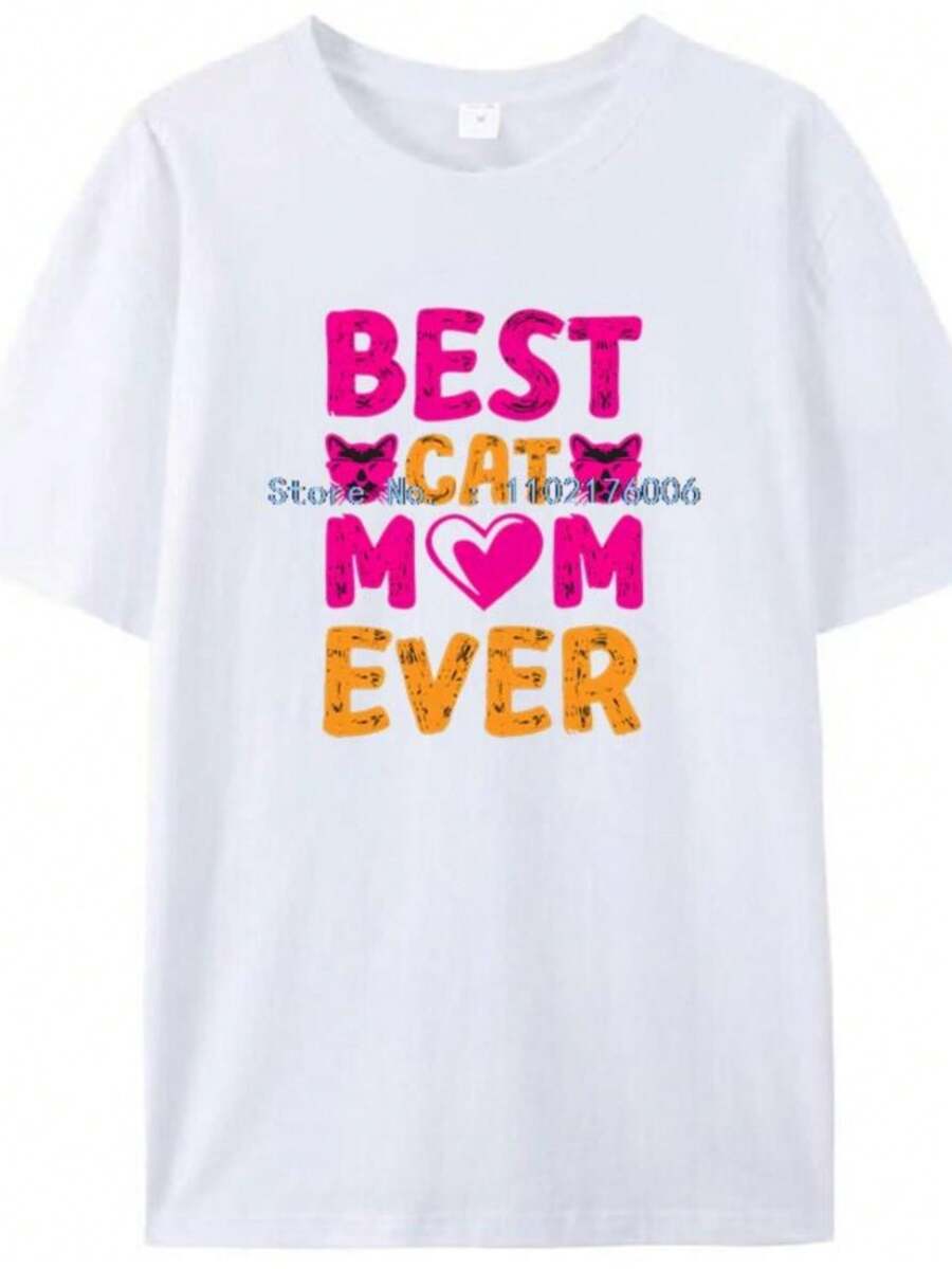 playeras de mujer Cat Love T-Shirt Best Cat Mom Ever Fashion Graphic T Shirts Summer Tees Tops Cotton Short Sleeve T-Shirts Unisex Print T Shirt - Blanco - Ver 1