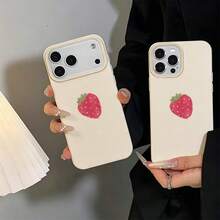 1 pieza Funda de teléfono con diseño de fresa pintado a mano de material TPU, minimalista, compatible con iPhone 17 Pro Max/17/16 Pro Max/15/13/12/11, S20 FE/A15/S24/A55, Note 11/12/13 Pro, protección corporal completa a prueba de golpes y suave - Blanco - Ver 1