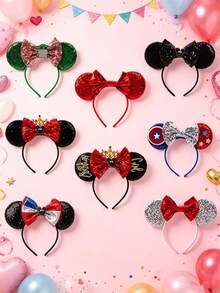 Disney 1件裝米奇手型髮箍，米奇亮片手指髮箍－節日派對頭飾、趣味拍照道具、遊樂園配件，適合生日派對與復活節活動，附可愛蝴蝶結卡通髮夾 - A - 查看 2