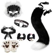 Animal Costume Set For Halloween And Christmas With Fox Tail, Faux Leather Wolf Or Cat Suit, Hoodie, Plush Gloves And Mask - L - 查看 3