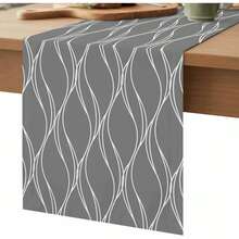 1pc Modern Art Gray Geometric Table Runner, Long Wave Line Geometric Abstract Pattern Coffee Table Dresser Kitchen Dining Table Decor, Suitable For Indoor Outdoor Home Party Holiday - Multicolor - View 6