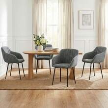Goeurvant Contemporary Vertical-Stripe Upholstered Dining Chairs With Armrests & Metal Legs For Dining Room, Kitchen, Living Room - Set Of 2 / Set Of 4 / Set Of 6--Slate Grey-Chenille - 板岩灰 - 查看 2