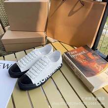 Women's Canvas Lace-Up Sneakers, Thick Sole, Flat, Stylish & Versatile - 白色黑色底 - 查看 3