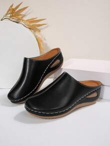 Hollow Out Wedge Sandals, Comfortable To Wear, Suitable For Long Hours Of Work And Shopping - Glossy Black - View 7