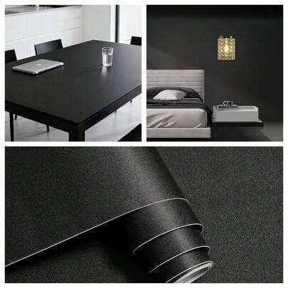 15.7in X 118in Matte Pure Black Solid Peel And Stick Wallpaper, Waterproof Oilproof Washable, Thickened Self Adhesive Removable No Residue Plain Black Wall Sticker, For Living Room Bedroom Cabinet Home Decor & Renters Use