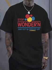 Men's 100% Cotton T-Shirt With Fun "Stop Wondering & Get Ya Bread Up" Print - Bread Slice Design With  Faces, Breathable Moisture-Wicking Fabric, Casual Short-Sleeved Crew Neck T-Shirt For Summer And All-Year Wear. - 黑色 - 查看 6