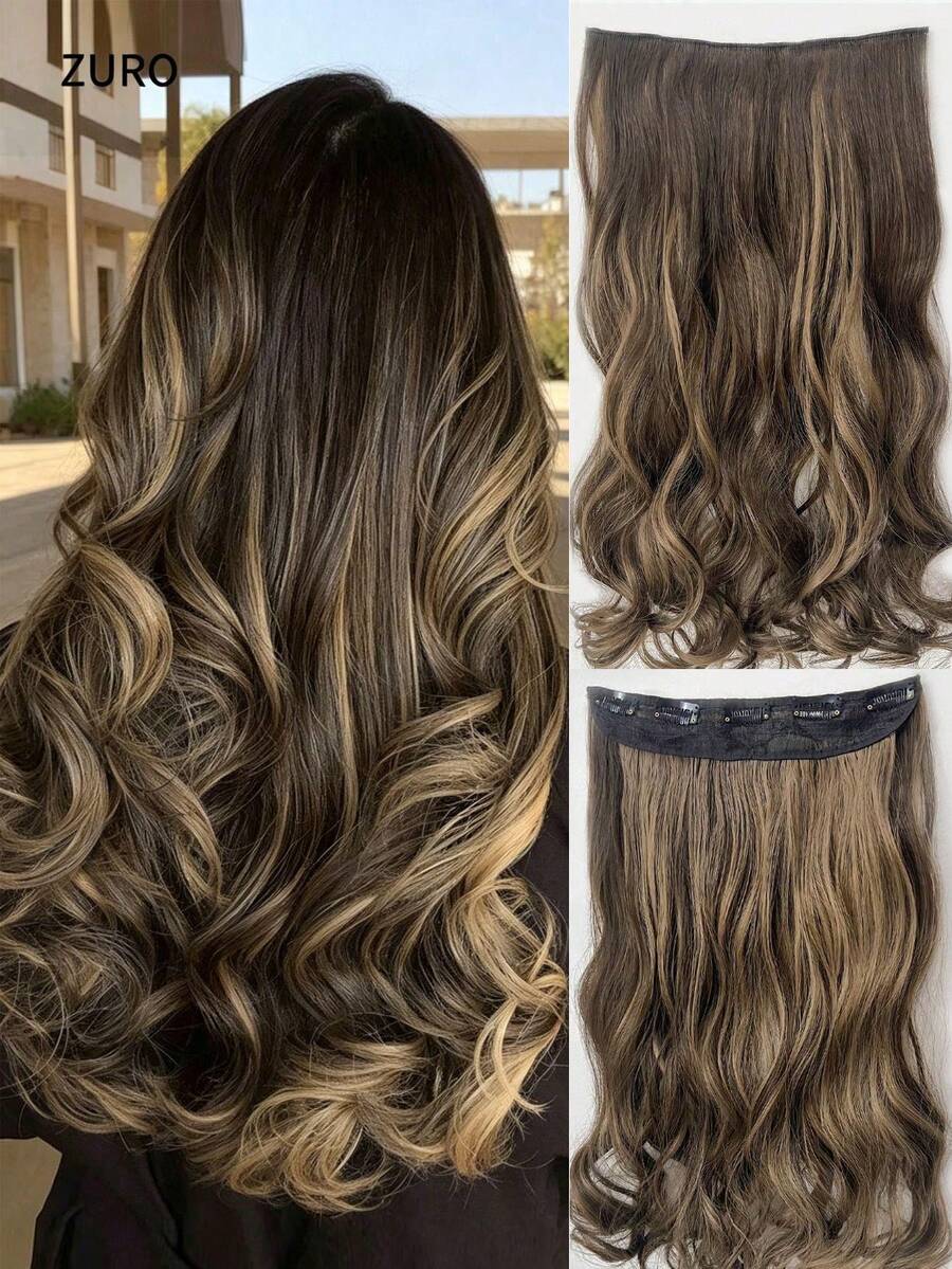 Black Long Wavy Curly Hair Extensions, Synthetic Full Head Hairpiece For Women, Halloween