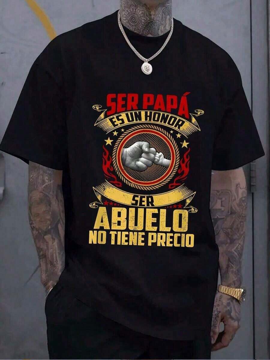 1 pcsCamiseta Hombre Algodón Suave con Diseño Ser Padre y Abuelo,Un Honor.Estilo Casual para Papá o Abuelo,Idea Regalo Original y Confortable.180g 100% Cotton - Negro - Ver 1