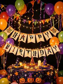 Pancarta de Feliz Cumpleaños con Tema de Harry Potter, Guirnalda de Diseño de Mago Vintage con Elementos, Decoración de Fiesta de Papel Duradero para Pared & Fondo, Perfecta para Celebraciones Temáticas & Cabina de Fotos - Bandera - Ver 2