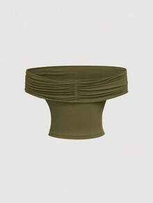 MOD Top ajustado de 3 formas de unicolor (Negro, Lunares negro y blanco, Albaricoque) - Úsela como cuello de capucha, hombros descubiertos o sin tirantes, Top casual de primavera/verano para festivales, vacaciones en la playa, té - Verde militar - Ver 7