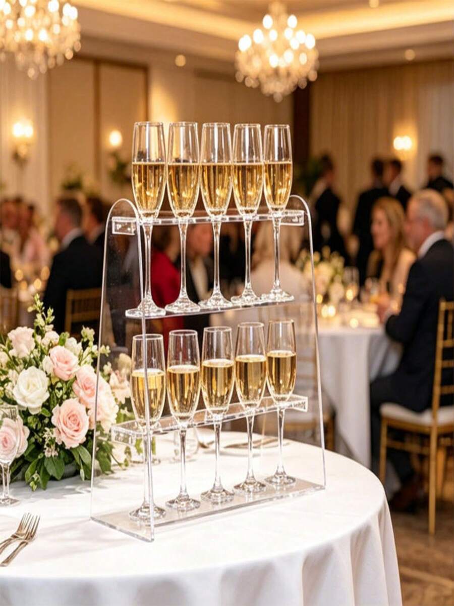 Trending Acrylic Transparent Multi-Tier Wine Glass Rack Display Stand, Suitable For Storage Rack, Wedding/Party, Universal Champagne Flute Tower Rack | Party Atmosphere Enhancer, Easily Create A Romantic Champagne Bar, One Champagne Glass, Start A Romantic Party Moment - Multicolor - View 1