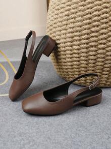 XBYASDF 2026 Women's Brown Square Toe Backless Slip-On Shoes, 3cm Low Block Heel, One-Strap Suede, Fashionable European And American Style - Coffee Color 1 - View 3