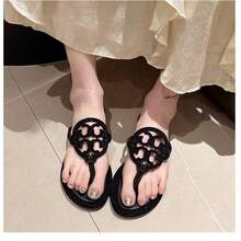 TB Leather Flip-Flops With Rhinestones For Women's Shoes. European And American Women's Slippers. - Black - View 10