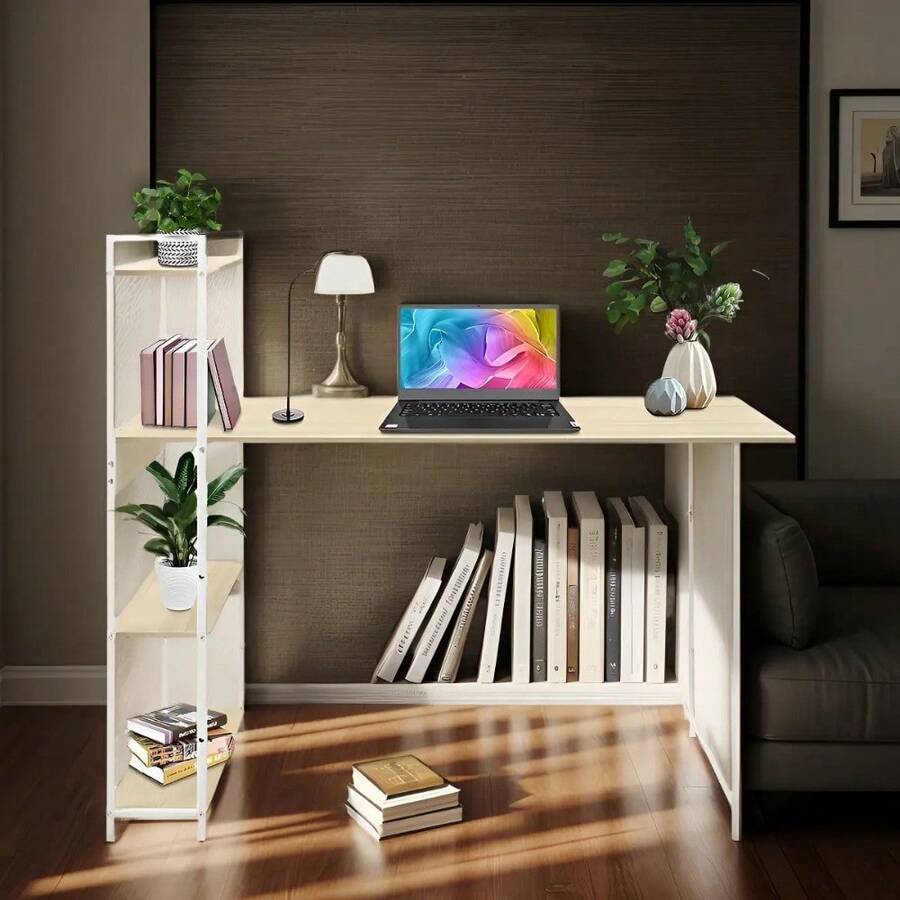 Minimalist Computer Desk With Large Tabletop And Organized Lower Shelf - Ideal For Home Office Or Study - Modern Design And Smart Functionality For Small Spaces - Comfort And Style Guaranteed - 淺褐色的 - 查看 1