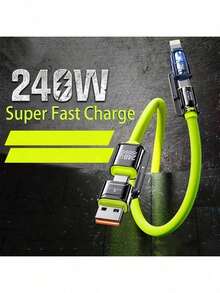 240W 4合1 USB 快充線，最大輸出功率 240W 多功能 USB-C 快充線。配備 Type-C/USB-A/Lightning 接口與雙接口設計，支持三種充電模式：USB-A/Type-C/Lightning。兼容 16/15/14/13/12/11 Pro Max，兼容 S25/S24/S23 及其他設備 - 彩色 - 查看 1
