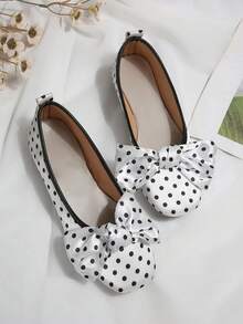 1 Pair Women's Summer Lightweight Mary Jane Shoes, White Fashion Polka Dot Bow Round Toe Slip-On Design - White - View 7