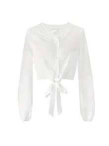 Elegant And Versatile Blouse With A Solid-Color Front Knot, Perfect For Everyday Casual Wear, At Home, For Work, And For Dates, Ideal For Spring. - 杏色 - 查看 5