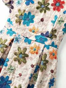 xheVestido midi de mujer  con estampado floral sólido y cuello con muesca, de manga corta, adecuado para primavera/verano, vestido casual de moda para salidasxhe - Azul - Ver 5
