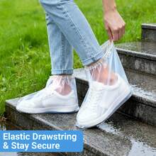 10 Pairs Shoe Covers Waterproof Rain Boot Covers For Women &Amp; Men, Plastic Disposable Shoe Protectors With Non-Slip Soles, Slip-On Outdoor Overshoes For Wet Weather, Commuting, Dog Walking (Clear) - White - View 3
