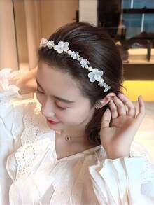 1 pieza Diadema de flor con perlas falsas & strass - Multicolor - Ver 2