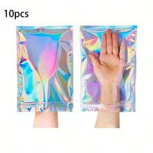 10/100 túi tự dán hologram, túi nhôm in laser cầu vồng có lỗ treo, thích hợp đựng trang sức, mỹ phẩm, bao bì thương mại nhỏ, túi quà tặng, đồ dùng tiệc tùng. - Nhiều phong cách - Xem 7