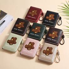 CarrKen 1 pieza Cartera corta versátil y exquisita para mujer con patrón de oso, estilo retro europeo & americano, multifuncional y de múltiples compartimentos, nueva, para adolescentes - Multicolor - Ver 12