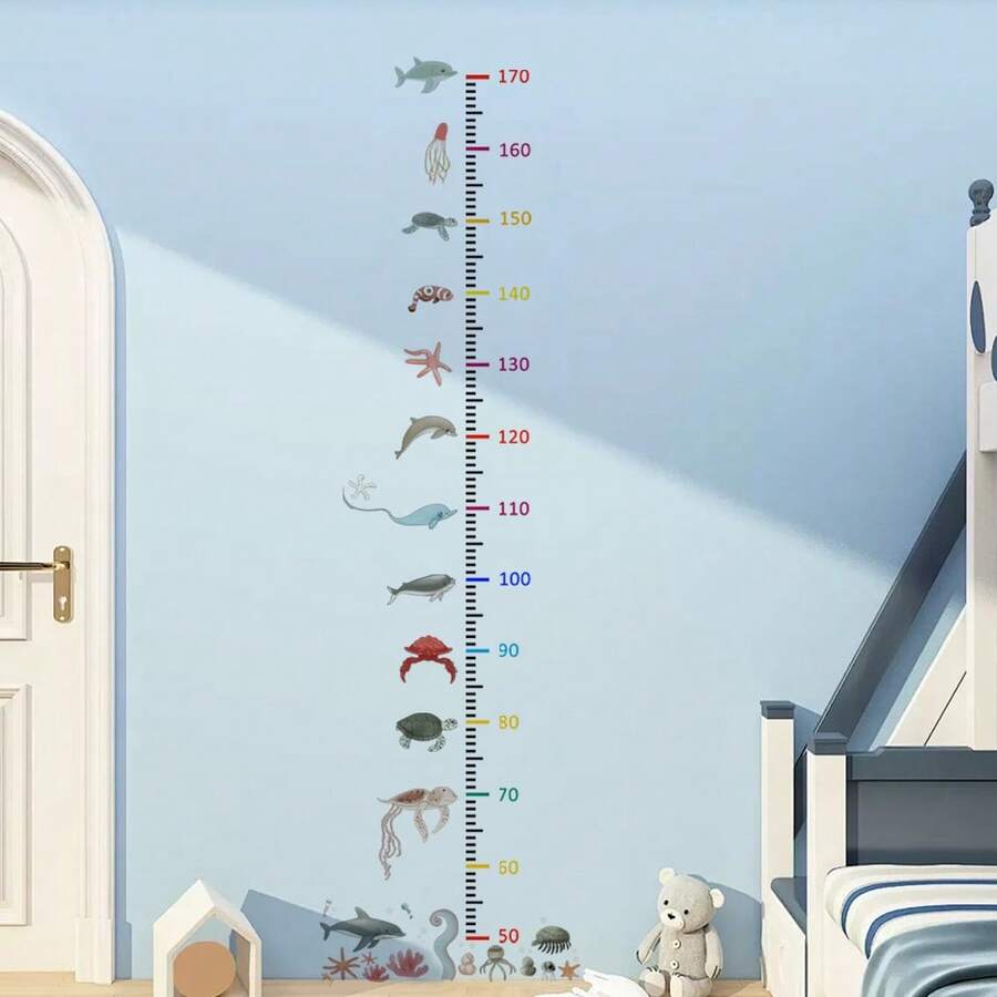 1pc Watercolor Ocean Animal Height Ruler Wall Sticker, Easy To Clean Children's Room Growth Record Wall Decor - Multicolor - View 1