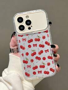 1pc Transparent TPU Cherry Painted Phone Case With Mirror Stand, Suitable For IPhone 11 12 13 14 12 Pro Max 13 Pro Max 14 Pro Max 15 15 Pro 15 Pro Max 16 16 Pro 16 Pro Max 17 17 Pro 17 Pro Max - Multicolor - View 3