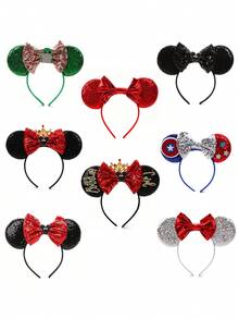 Disney 1件裝米奇手型髮箍，米奇亮片手指髮箍－節日派對頭飾、趣味拍照道具、遊樂園配件，適合生日派對與復活節活動，附可愛蝴蝶結卡通髮夾 - A - 查看 11