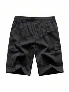Calções cargo casuais camuflados para homem, calções bermuda de moda de alta gama para desportos ao ar livre - Preto - Ver 4