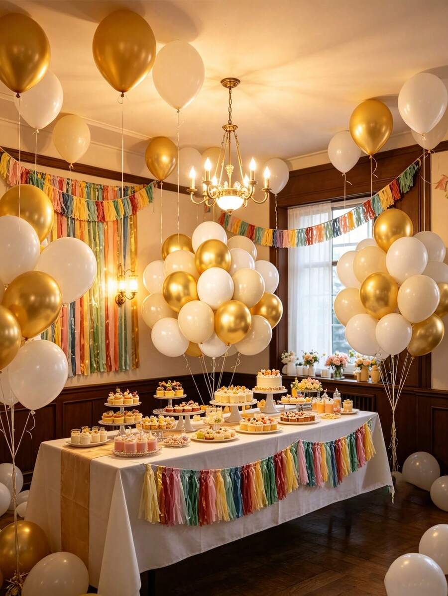 60/120Pcs White Sand Gold Latex Balloons Gold And White Party Balloons For Birthday Baby Shower Engagement Wedding Anniversary Party Decorations - Multicolor - View 1