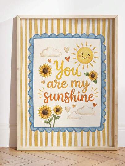 1 Stück gerahmte Babyzimmer Wandkunst, wasserfestes Leinwandposter, "Du bist mein Sonnenschein", Sonnenblume, lächelnde Sonne und Wolkenmuster, geeignet für Jungen- und Mädchenkinderzimmer Dekoration, bereit zum Aufhängen, ideal für Kleinkindzimmer, Babyzimmer, Spielzimmer Galeriewand, Leseecke, Kindertagesstätte Wanddekoration und Heimlernerraum. Verleiht jedem Kinderzimmer eine warme und gemütliche Atmosphäre, perfektes Babyparty-Geschenk oder Kindergeburtstagsgeschenk.