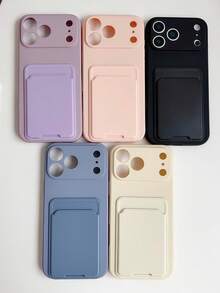 1pc Minimalist Card Holder TPU Liquid Silicone Phone Case Compatible With IPhone 7/8/X/XR/XS Max/11/12/13/14/15/16/17 Pro Max, Galaxy A13/A14/A15/A16/A17/A54/A55/A56/A57/A34/A35/A36/A37, S8/S8+/S9/S9+/S10/S10+/S10E/S26/S26 Plus/S26 Ultra, ACE5, C75/Y9 Prime, A5 - White - View 3