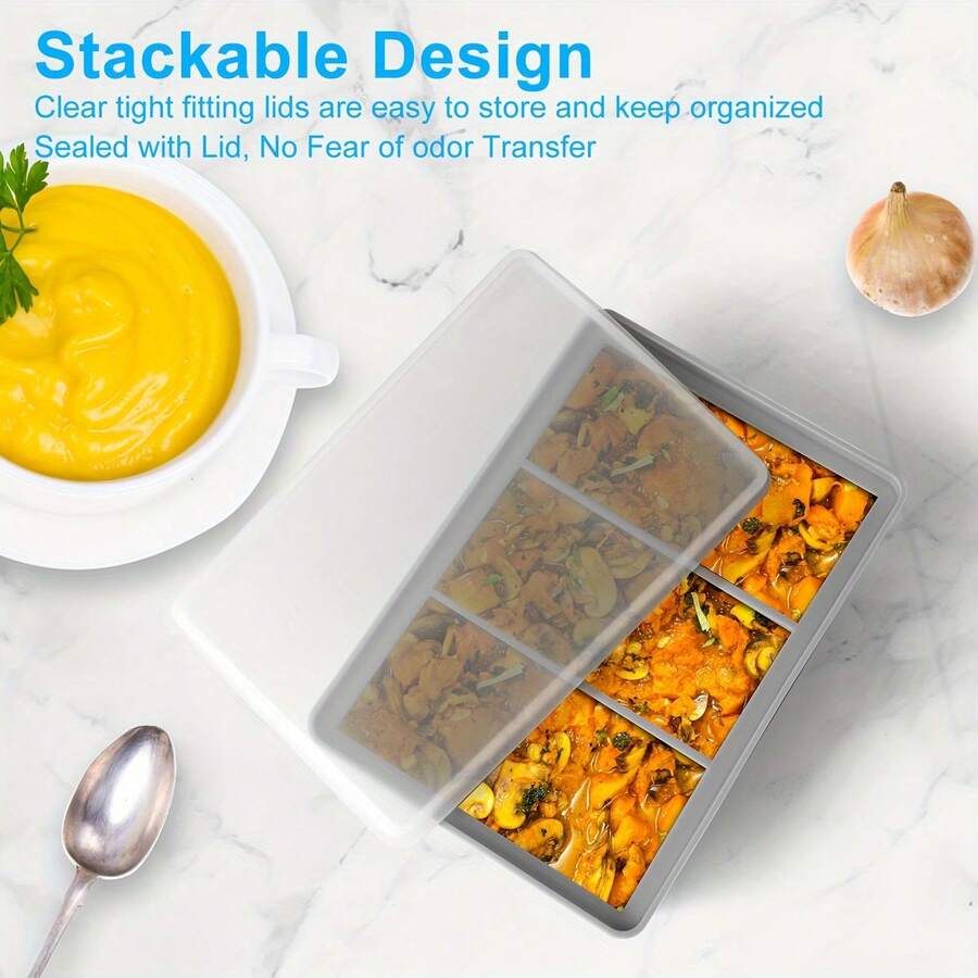Easy-Release Silicone Cube Of Ice Trays With Lids, Flexible Reusable Large Freezer Molds, 1 Cup Portions For Soups Stews & Sauces, Dishwasher , Perfect For Mother'S Day Father'S Day Gifts & Summer Party Supplies OGS9 - Xem 1