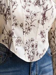 2026 Plus Size Women's Floral Print Square Neck Long Sleeve Blouse, For Vacation/Back To School Fall - Multicolor - Ver 4