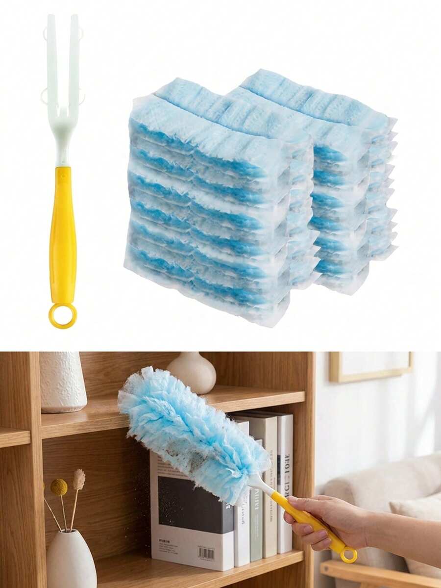 20 piezas Nuevo núcleo de algodón desechable con mango para limpieza electrostática - Adecuado para coche, muebles, teclado, persianas y paño de limpieza de ropa, cabezal de repuesto universal para limpieza del hogar (Juego 2 en 1) - Múltiples estilos - Ver 1