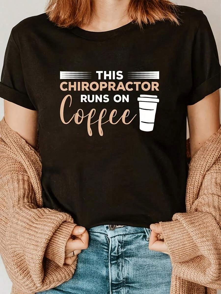 1 pieza de  playera para hombre y mujer, 100% algodón puro, cuello redondo casual con estampado, manga corta transpirable para uso diario. Utiliza este dise?o de patrón de café que ayuda a mantenerse vivo con la espalda playera - Negro - Ver 1