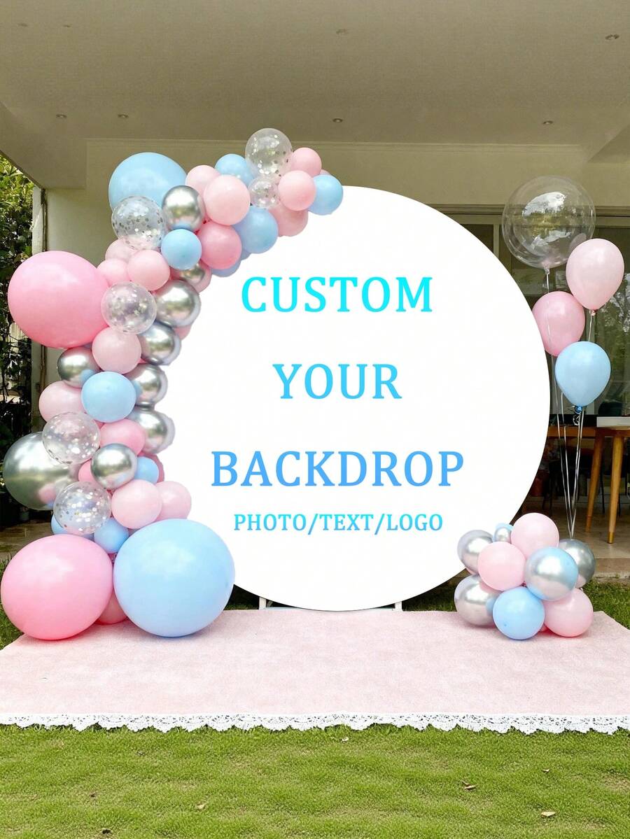 Customizable Round Backdrop (Stand Not Included), Printable Pattern/Logo/Text, Durable For Wedding, Birthday Party, Christening, Photo Booth Props And Party Decor, Modern Round Design, Smooth Texture, Round Background - Multicolor - View 1
