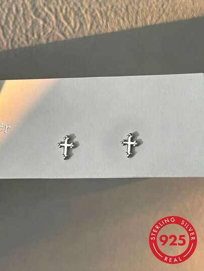 Boucles D'oreilles simple & Branché Argent Sterling Croisé Avec Minimaliste design