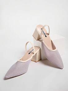 New Chinese Style White High Heel Mules, Pointed Toe Lace Embroidery Convertible Sandals For Women - Mauve Purple - View 6