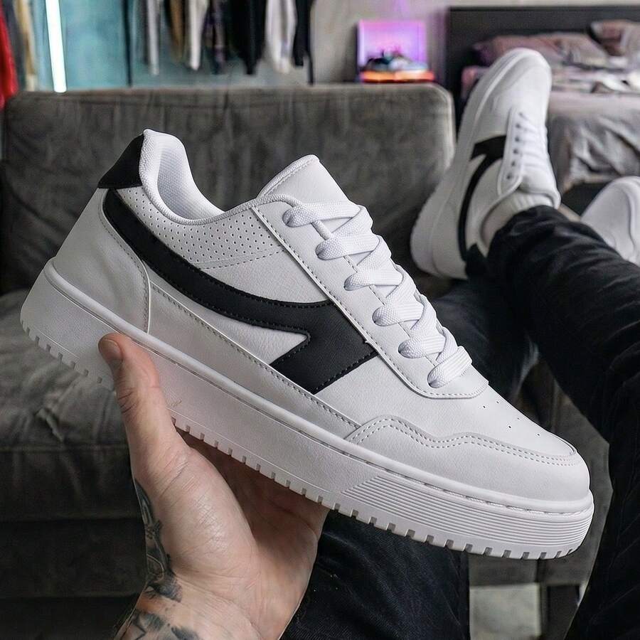 Men's Casual Street Skate Original Sneakers Comfortable And Durable R1452 - 黑白 - 查看 1