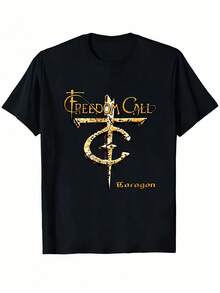 Camiseta gráfica Taragon de la banda de power metal alemana Freedom Call - Logotipo de la banda y diseño de espada, ropa de calle unisex suave y transpirable, atuendo casual, tallas, ropa para toda temporada, Rou - Negro - Ver 1