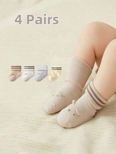 1/4 Pairs Of Spring And Summer Boys' Socks, Girls' Socks, Baby Socks, Cartoon Comfortable Breathable Newborn Socks, Newborn Socks.