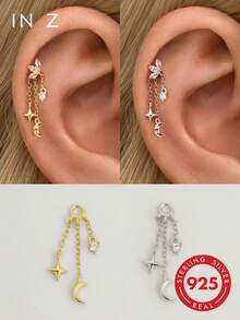 1 chiếc khuyên tai hình ngôi sao và mặt trăng tua rua bằng bạc Sterling 925, thích hợp để đeo hàng ngày, dự đám cưới, tiệc tùng, lễ đính hôn, kỷ niệm, ngày Valentine (1 chiếc) - Phụ kiện mặt dây chuyền tua rua hình sao và mặt trăng - Xem 12
