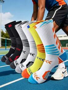 13pairs Men's Anti-Slip Basketball Crew Socks, Cushioned Performance Sports Socks For Running & Training - Multicolor - View 27
